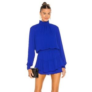 Revolve Turtleneck Ruffle Skirt Dress in Azurite